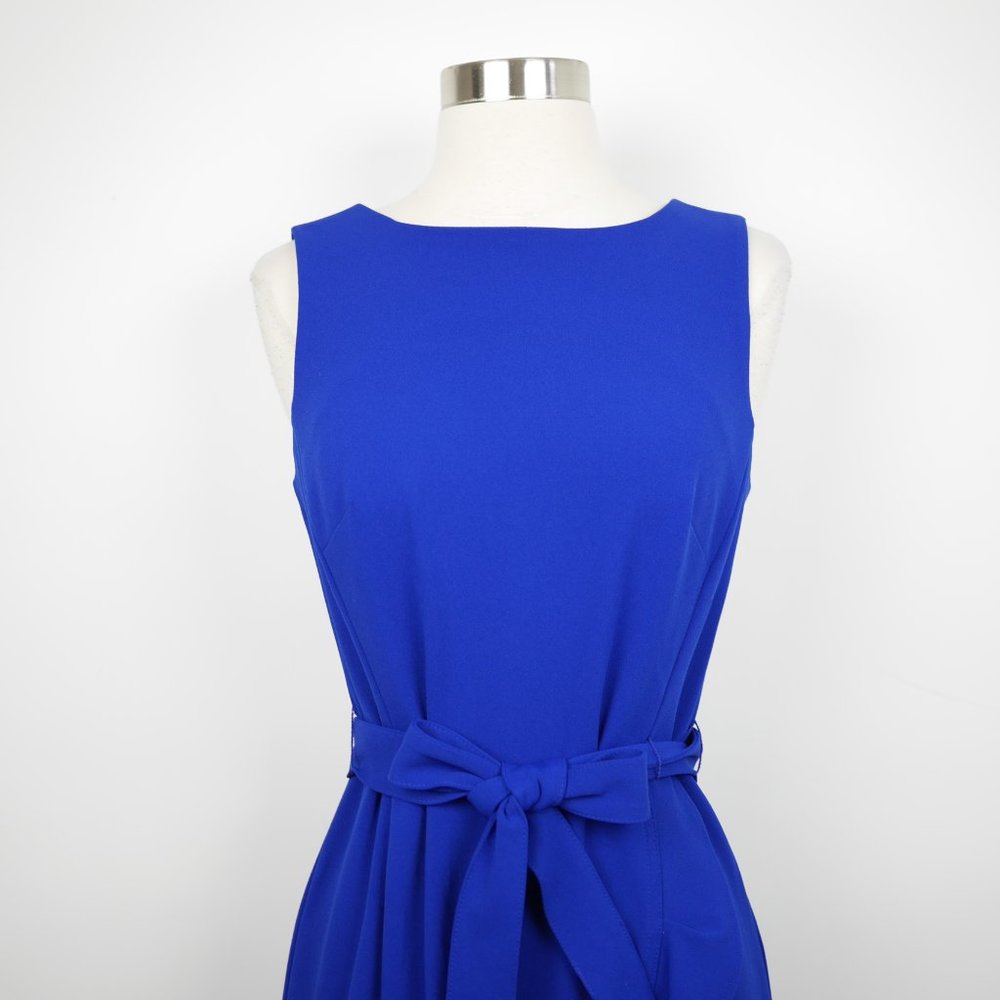 CALVIN KLEIN Women's 4 Cobalt blue sleeveless stretch dress ruffled hem knee lth - Picture 2 of 10
